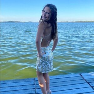 Windsor Backless Gold and White Dress